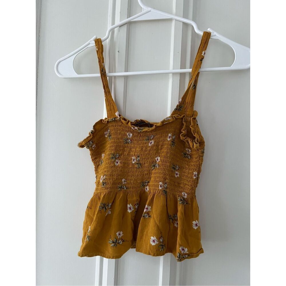 American Eagle babydoll mustard floral cropped tank top XS